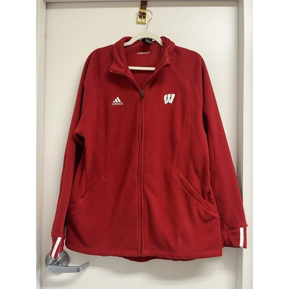 Wisconsin Badgers Adidas ClimaWarm Full Zip Fleece Knit Jacket Men's Medium